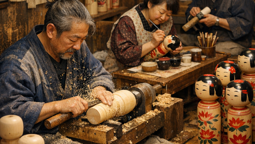 La fabrication de poupées Kokeshi