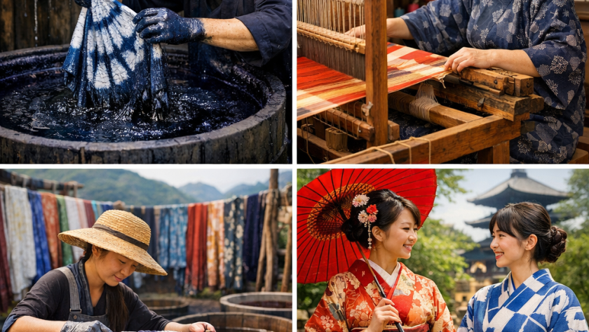 Tissage et teinture traditionnels : kimonos et yukatas