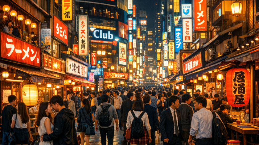 La vie nocturne animée dans les grandes villes japonaises