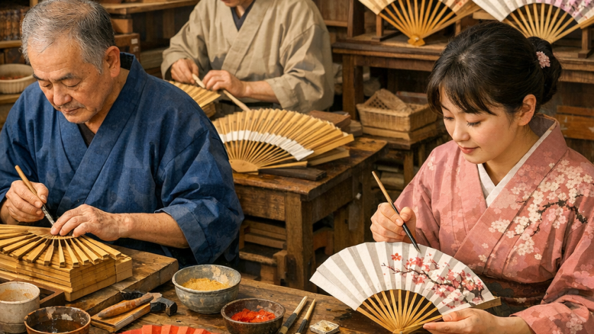 La confection des éventails japonais